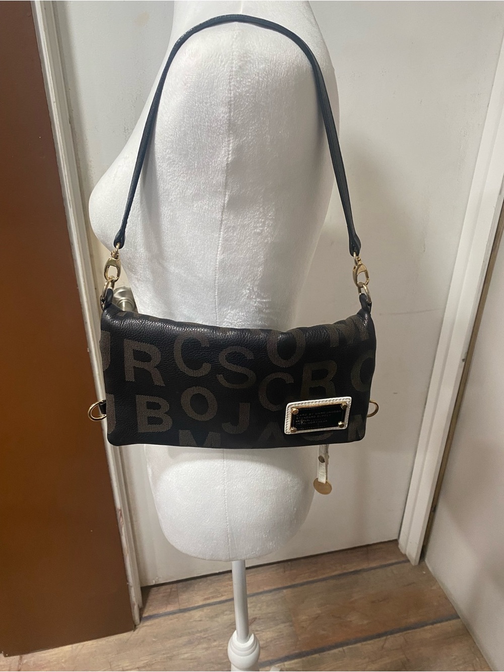 Marc By Marc Jacobs Black Logo Shoulder Bag with Gold Hardware